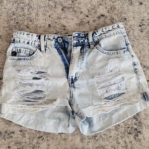 KanCan Blue Distressed Jean Shorts with Raw-Edge Hem